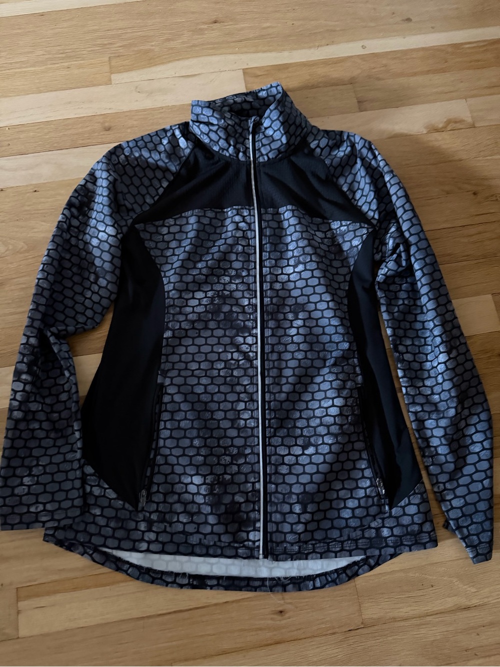 Champion Women's Black Gray Hex-Pattern Full-Zip Dual Dry Utility Jacket